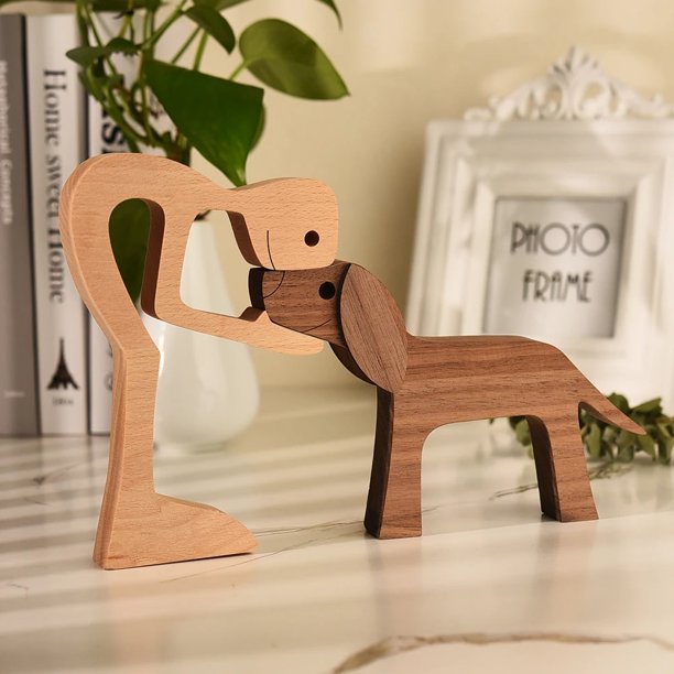 Figurita artesanal de madera para cachorros familiares, adorno de mesa de escritorio, modelo tallado, decoración para el hogar y la Oficina, escultura para mascotas, regalo de Navidad