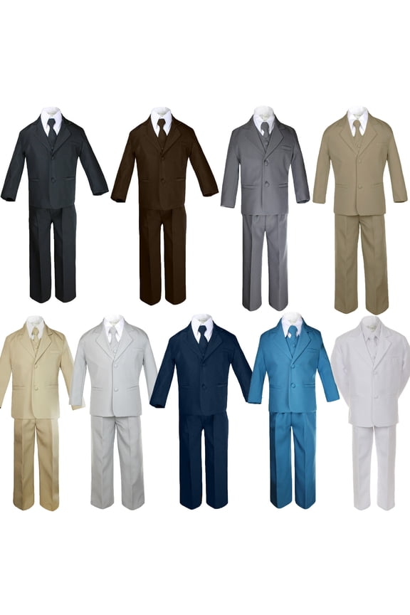 5pc Baby Toddler Boy Formal Suit Black Brown Gray Khaki Green White Navy Sm-20