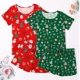 thumbnail image 2 of Ensemble de Pyjama 2 Pcs pour Femmes Manches Courtes Vêtements de Nuit Doux Col Rond Ensemble de Shorts Imprimés avec Poches P-TTG, 2 of 5