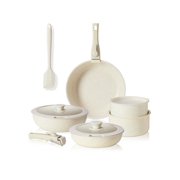 12 Pcs Pots And Pans Set, White Granite Nonstick Cookware Sets Detachable Handle, Stackable Induction Kitchen Cooking Set, Stain & Scratch-Resistant