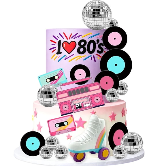 80s Retro Disco Cake Decorations Set - Nostalgic Party Supplies for Vintage Theme Birthdays & Gatherings