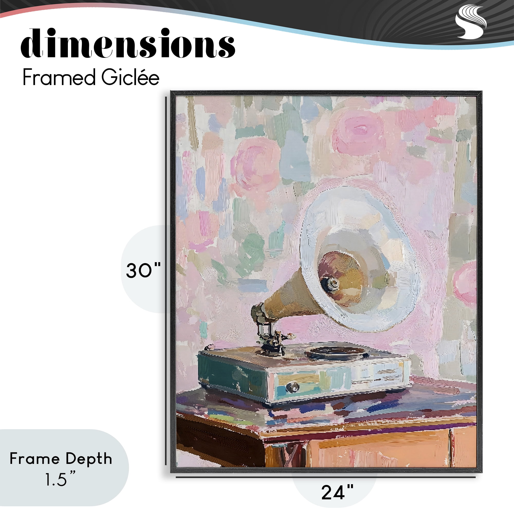 Stupell Industries Vintage Gramophone in Soft Pastels Black Framed Giclee Art, design by The Prints Vibe
