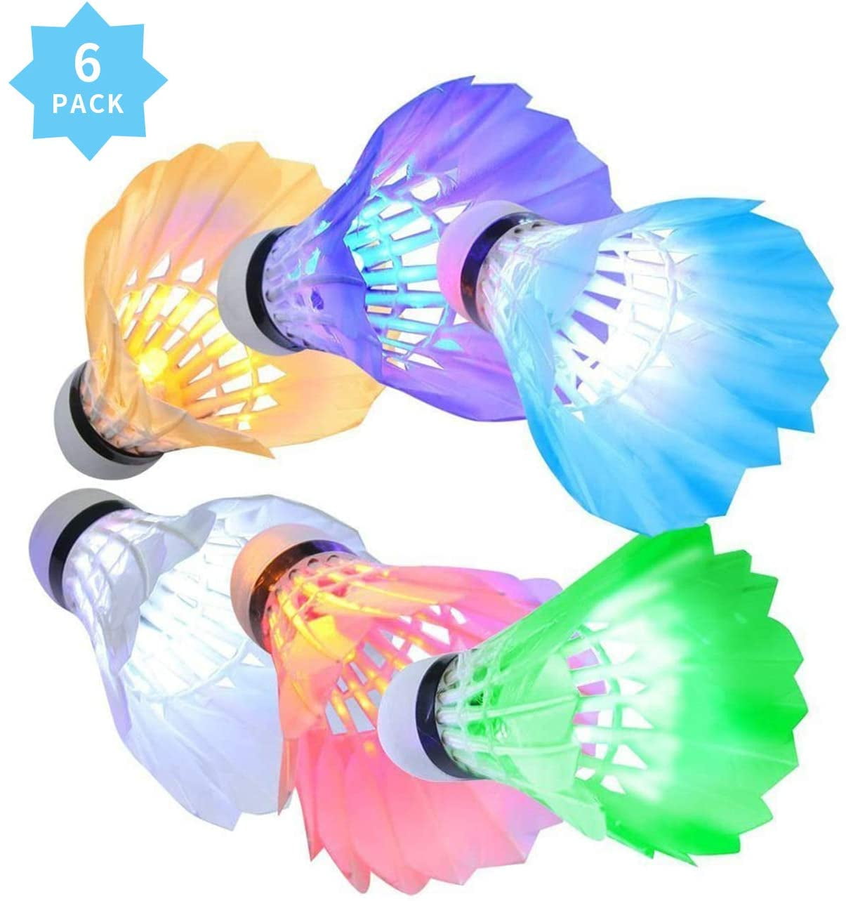 1-6X LED Light-Up Badminton Shuttlecock Feather Dark Nigh Sport Outdoor Novelty 