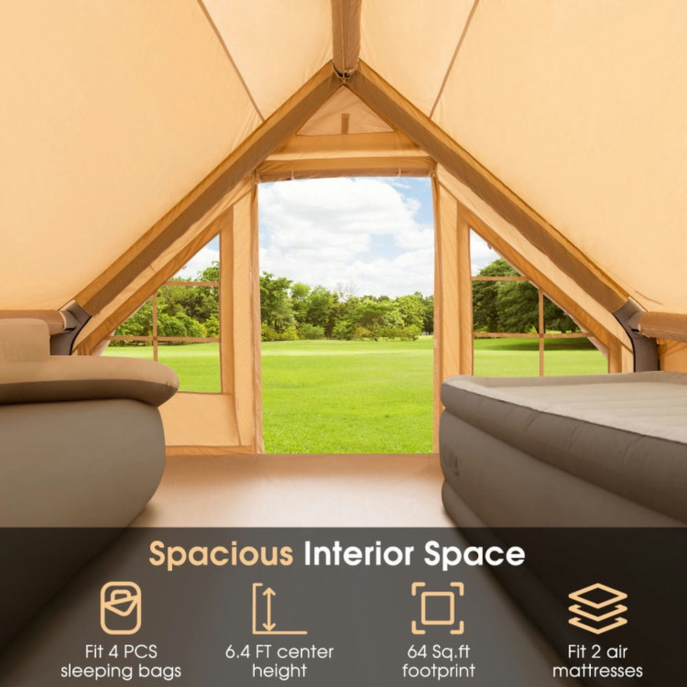Spaco Inflatable Camping Tent 2/4/6 People Glamping Tent for Family Camping with Pump-Beige, Gazebo for Patio Deck Garden and Beach