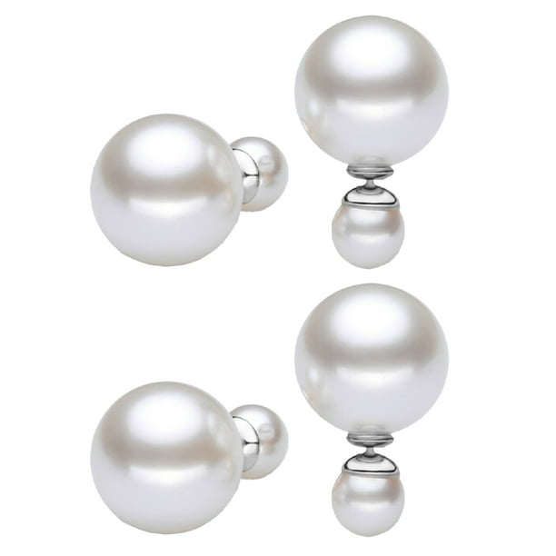 Pendientes de bola de doble cara para mujer: pendientes elegantes y de moda con pendientes de perlas en la parte delantera y trasera