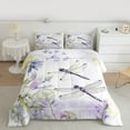 thumbnail image 3 of Manfei Kawaii Dragonfly Full Size Comforter Sets,Colorful Country Floral Bedding Comforter Set,White Purple Bedding Sets For Girl Teens,Luxury Bedroom Decor Reversible,3pcs, 3 of 9