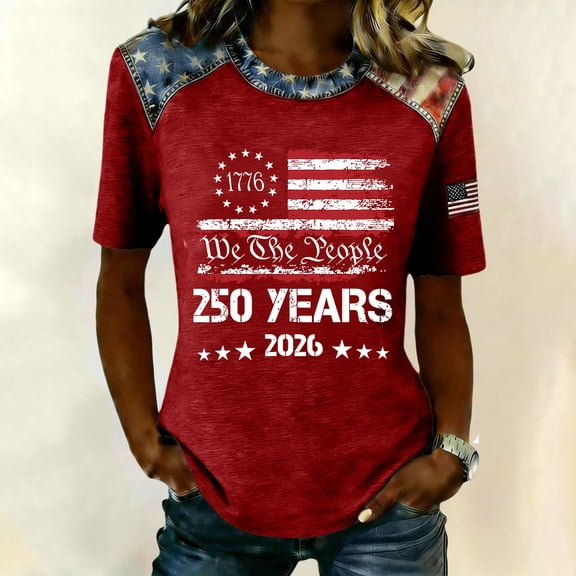 Women's 250th America Anniversary Independence 250 Years of Freedom Short Sleeve V-Neck T-Shirt