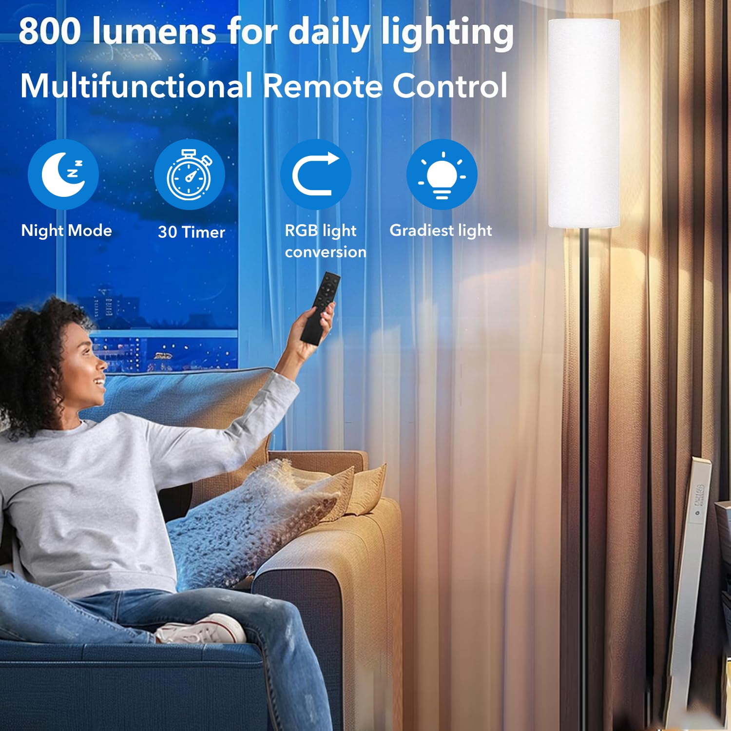 BN-LINK RGB Floor Lamp with Timer, Corner Lamp with Music Sync and 16 Million DIY Colors, APP/Remote/Foot Switch Control, Standing Lamp for Living Room/Bedroom/Office