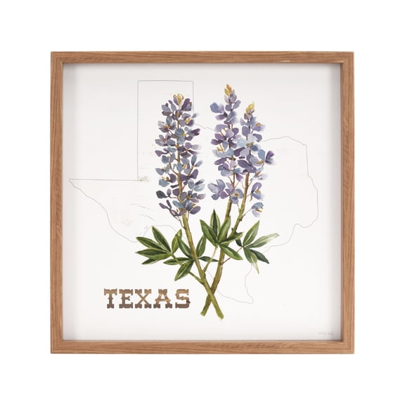 Crystal Art Gallery 16x16 Texas Flowers Framed Wall Art Decor, Bluebonnet Floral Artwork with Texas State Outline, Rustic Farmhouse Home Wall Decor