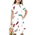 thumbnail image 3 of HomeGardon Girls Dress,Toddler Dress for Girls Toddler Kids Girls Cute Feather Print Short Sleeve Stretchy Dress A Line Dress,120-170, 3 of 6