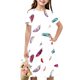 thumbnail image 3 of Odeerbi Niñas Verano A-Línea Vestido Pluma Impresión Swing Vestido Niños Manga Corta Vestido Elástico, 3 of 6