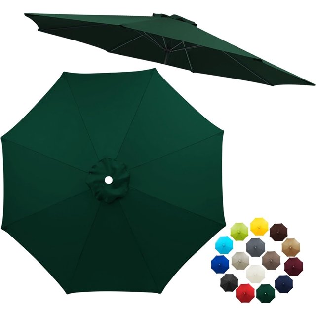 6.6ft/7.5ft/9ft/10ft Replacement Umbrella Cover, 6 Ribs 8 Ribs Outdoor Market Table Patio Umbrella Canopy Cover Replacement UV Protective Cloth(Dark Green,9FT(8-Ribs))