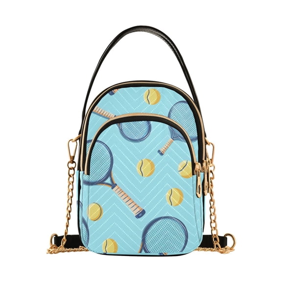 joogoo Women Tennis Racket Ball on Blue Chain Crossbody Bags Shoulder Handbag Phone Purse