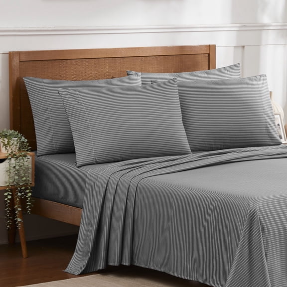 Sweet Home Collection 1500 Series Egyptian Quality Pinstripe 6 Piece Sheet Set Cal King, Gray