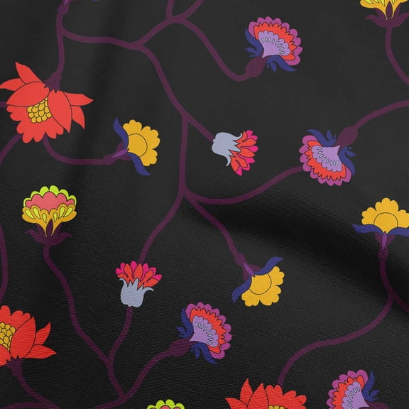 oneOone Viscose Chiffon Black Fabric Leaves & Clover Craft Projects Decor Fabric Printed By The Yard 42 Inch Wide