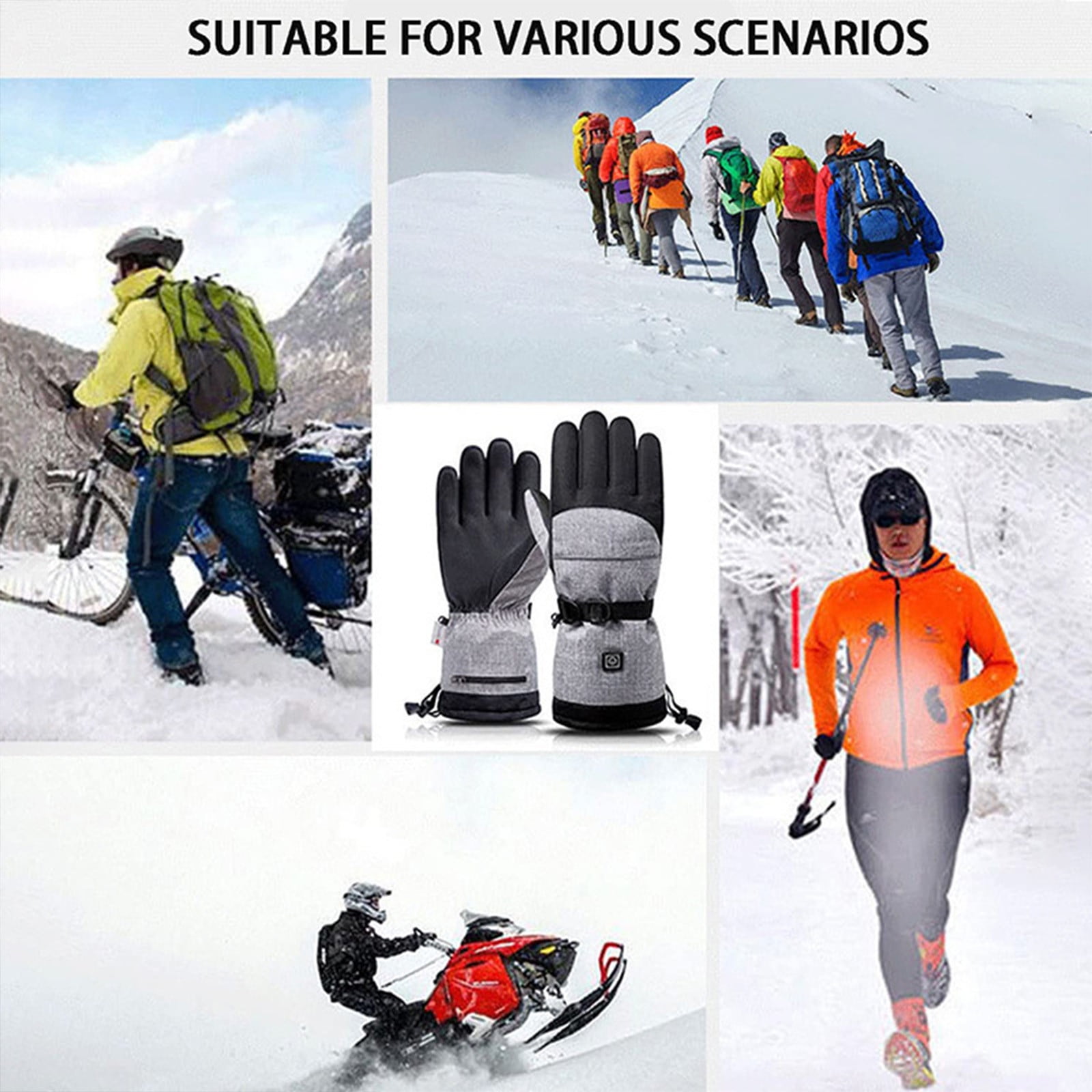 Heated Gloves for Men Women 5000mAh Rechargeable Batteries 3 Heating Levels Touchscreen Electric Gloves Waterproof Windproof Heated Winter Gloves for Motorcycle Ski