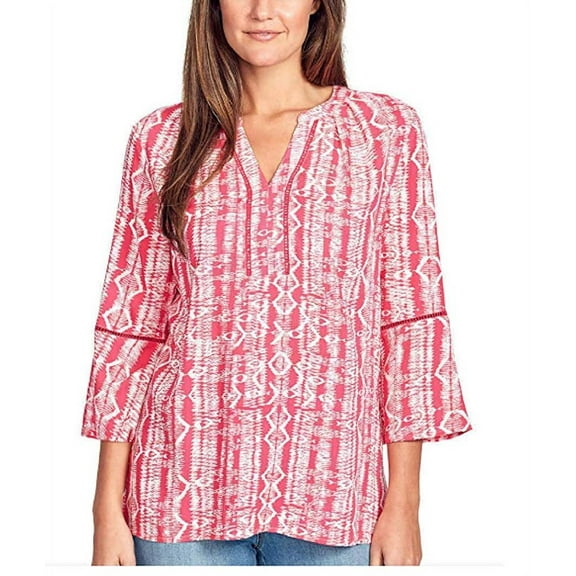 Gloria Vanderbilt Women's Nova Flutter Sleeve Blouse, Weaving Azalea Large - NEW