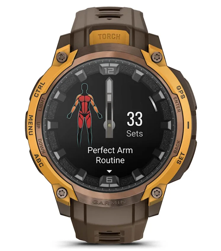 Garmin Instinct Crossover AMOLED Sapphire Rugged Hybrid GPS Smartwatch, Analog Hands, Bronze/Sunburst & Cocoa w/ Wearable4U PowerBank Bundle
