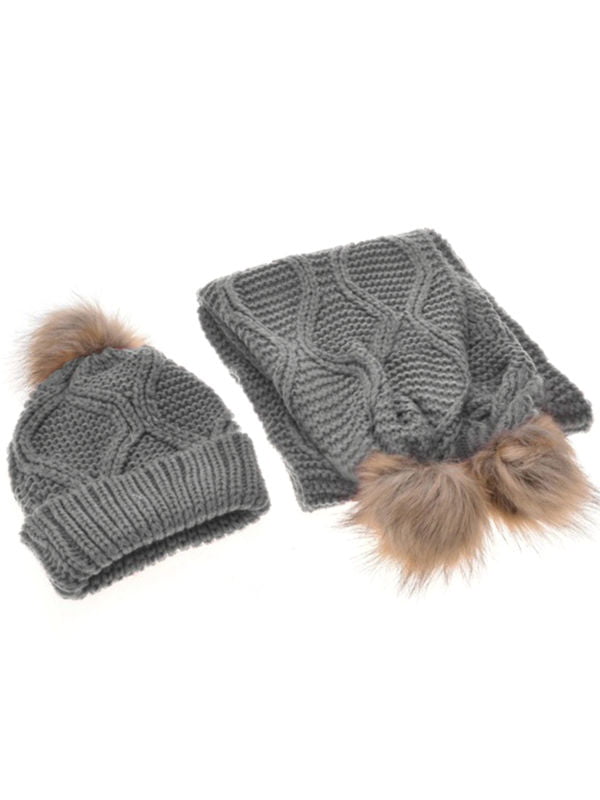 Diamond Women Winter Beanie Hat Knitted Chunky Pom Pom Ladies Faux Fur Hats 