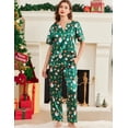 thumbnail image 3 of Ekouaer Satin Pajama Set Womens Silk Short Sleeve V Neck Shirt with Long Pant Soft Loungewear Pjs Set, 3 of 6