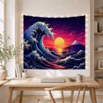 thumbnail image 5 of Ocean Waves Sunset with Sunrise Massive Towering Wave, Mystical Fantasy for Space Lovers, Galaxy Room Decor, Housewarming Gift, Tapestry Wall Hanging for Bedroom and Dorm, 5 of 7