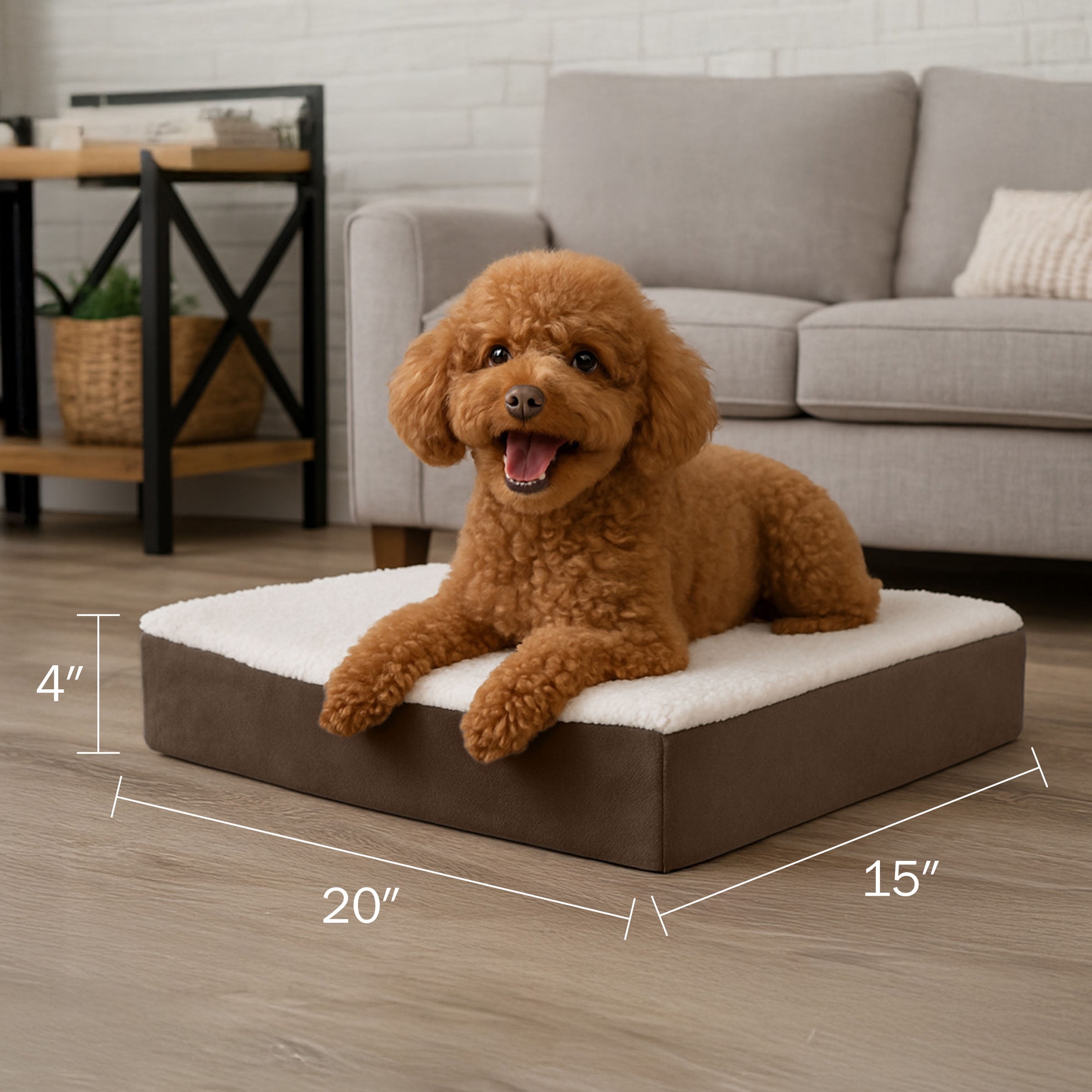 Orthopedic Dog Bed ? 2-Layer Memory Foam Dog Bed with Machine Washable Sherpa Cover ? 20x15 Dog Bed for Medium Dogs up to 20lbs by PETMAKER (Brown)