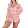 thumbnail image 2 of asjyhkr Pajamas for Women Set 3 Piece Lace Bra and Panty Sets Mesh Breathable Kimono Robe Nightgown Plush Fashion Solid Color Sleepwear Sets, 2 of 5