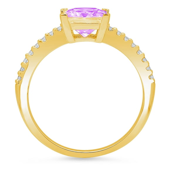 1.62 ct Princess Cut Natural Amethyst Solitaire with Accents Engagement Ring for Women in 18K Yellow Gold