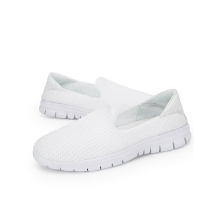 

Colisha Womens Nurse Shoes Slip On Walking Shoe Non-Slip Flats Travel Flat Moccasins Comfort Loafers White 6.5