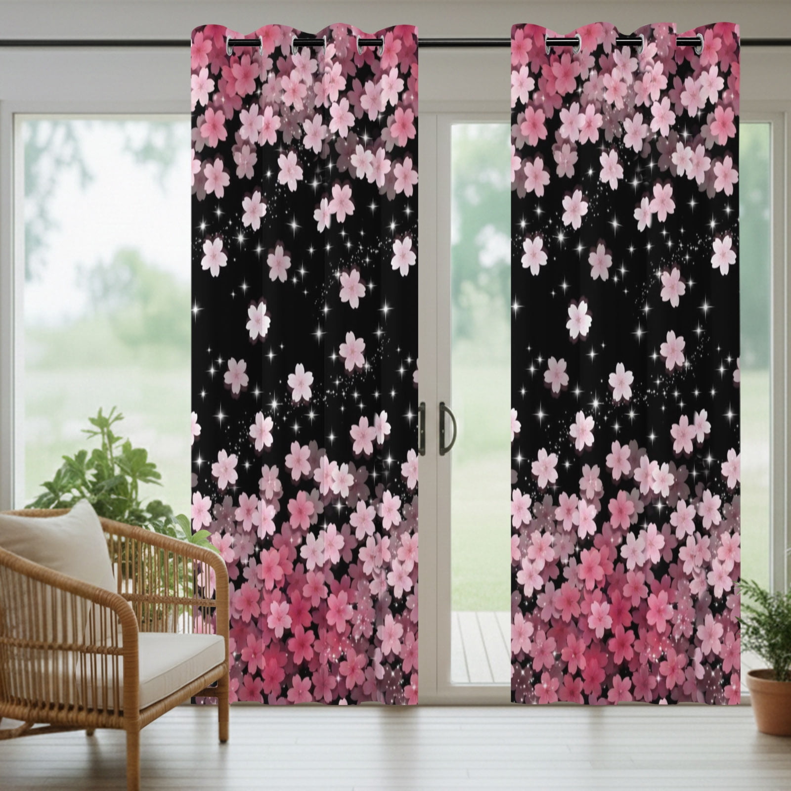 Cherry Blossom Outdoor Curtains for Patio, Pink Gradient Floral Botanical Sunshade Privacy Drapes Grommet Waterproof Outside Curtains for Porch/Cabana/Balcony 54"x 108", 1 Panel