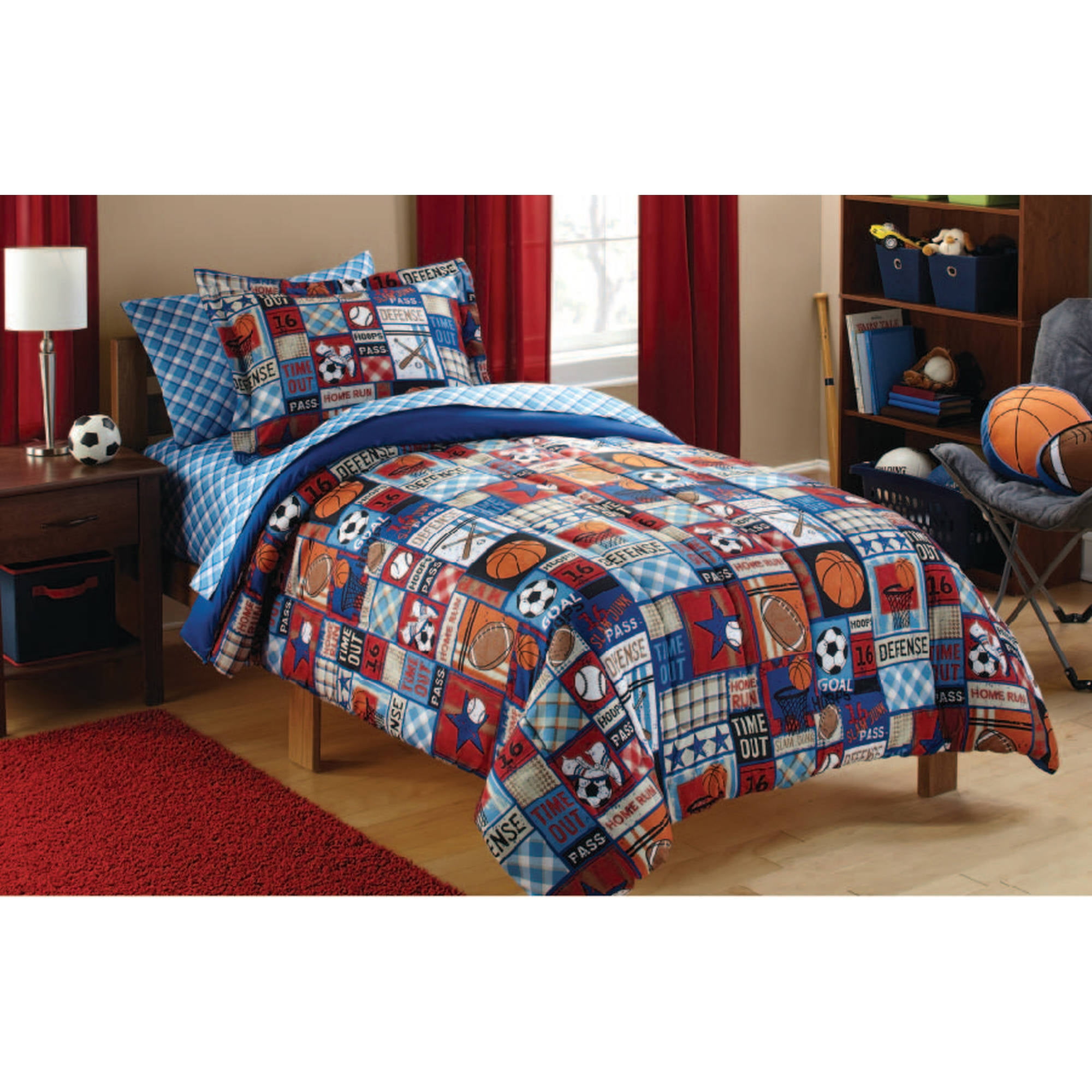 Crayola SPORTS 8Pc Bedding TWIN Comforter Set baseball football cotton blend 