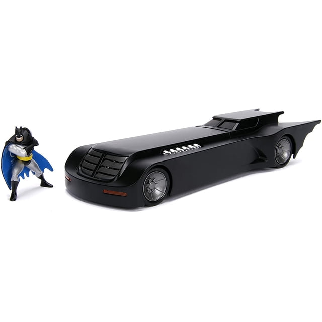 DC Comics 1:24 Batman Animated Series Batmobile Cast Cast Cast con 2.75 "Figura de Batman, juguete Jada Toys Jada Toys