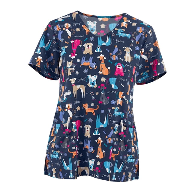 Camiseta con cuello en V, duradera, transpirable con costuras reforzadas para masajes, trabajadores de mascotas, ropa de trabajo de enfermera de manga Perro
