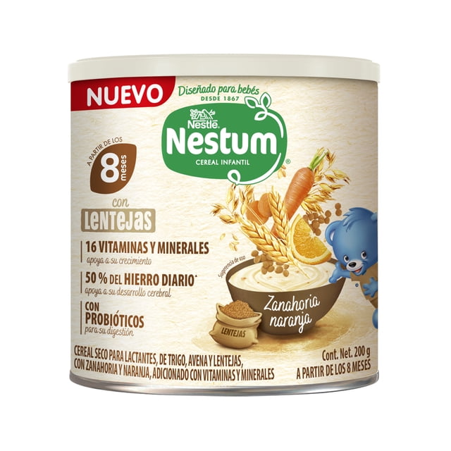 Cereal infantil NESTLE Nestum de trigo avena sabor naranja y zanahoria 200 g