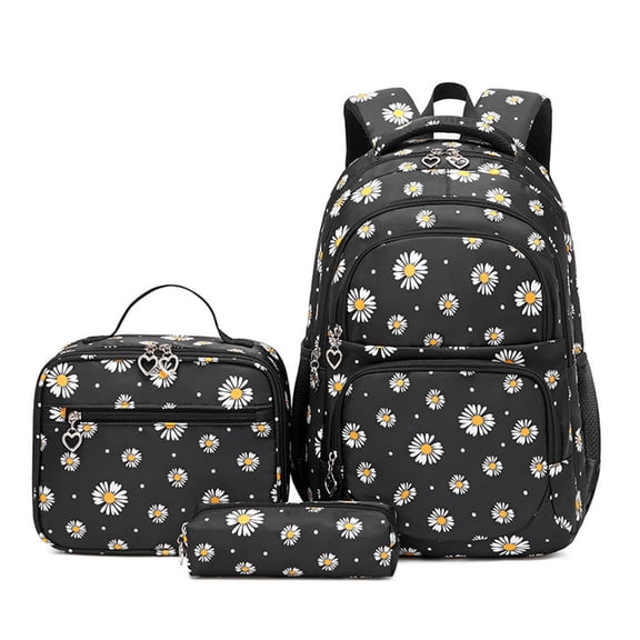 Women's Polka Dot Laptop Backpack Set, 3 Piece Nylon Bag with Lunch Box & Pencil Case, Large Capacity Water Resistant Daypack