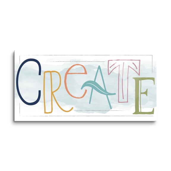 Create Aqua Colorful Script 16 x 8 Glass Wall Hanging Sign