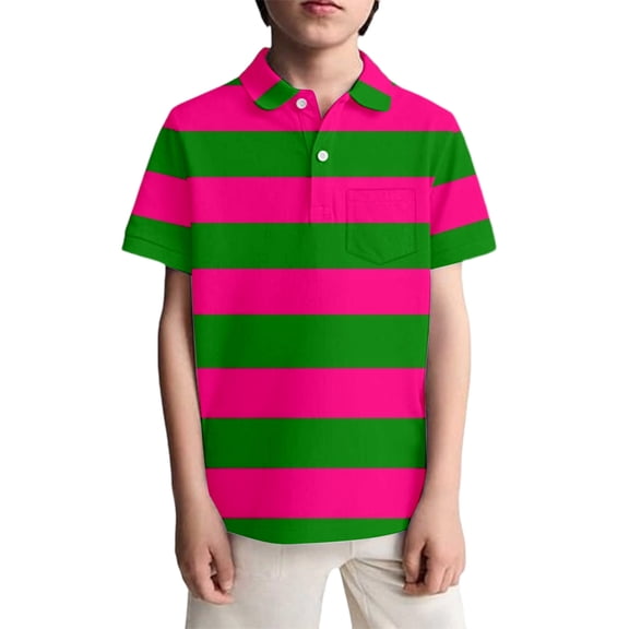 CONZONE Toddler Boys Polo Shirts Casual Striped Short Sleeve Buttons Tee Shirt for Boys Lapel Lightweight Loose Fit Kids Spring Summer Tops