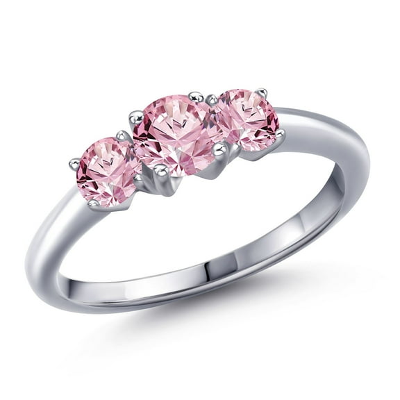 Gem Stone King 925 Sterling Silver Pink Lab Grown Diamond Engagement Ring for Women | 1.00 Cttw | Round 5MM | Gemstone April Birthstone | Size 5