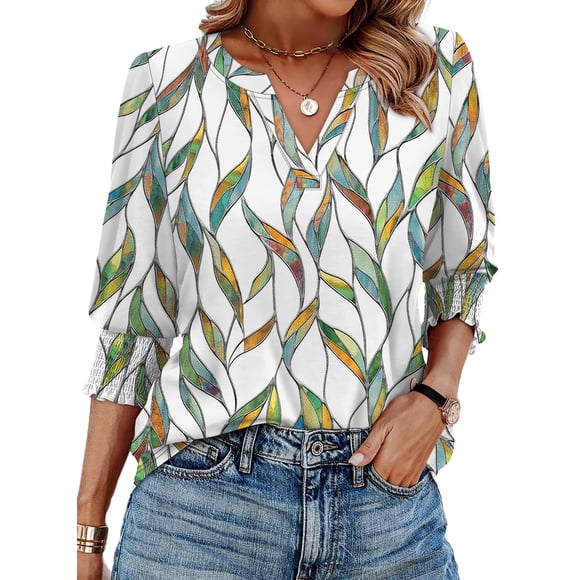 Top WIHOLL para mujer, estampado floral, manga 3/4, cuello en V