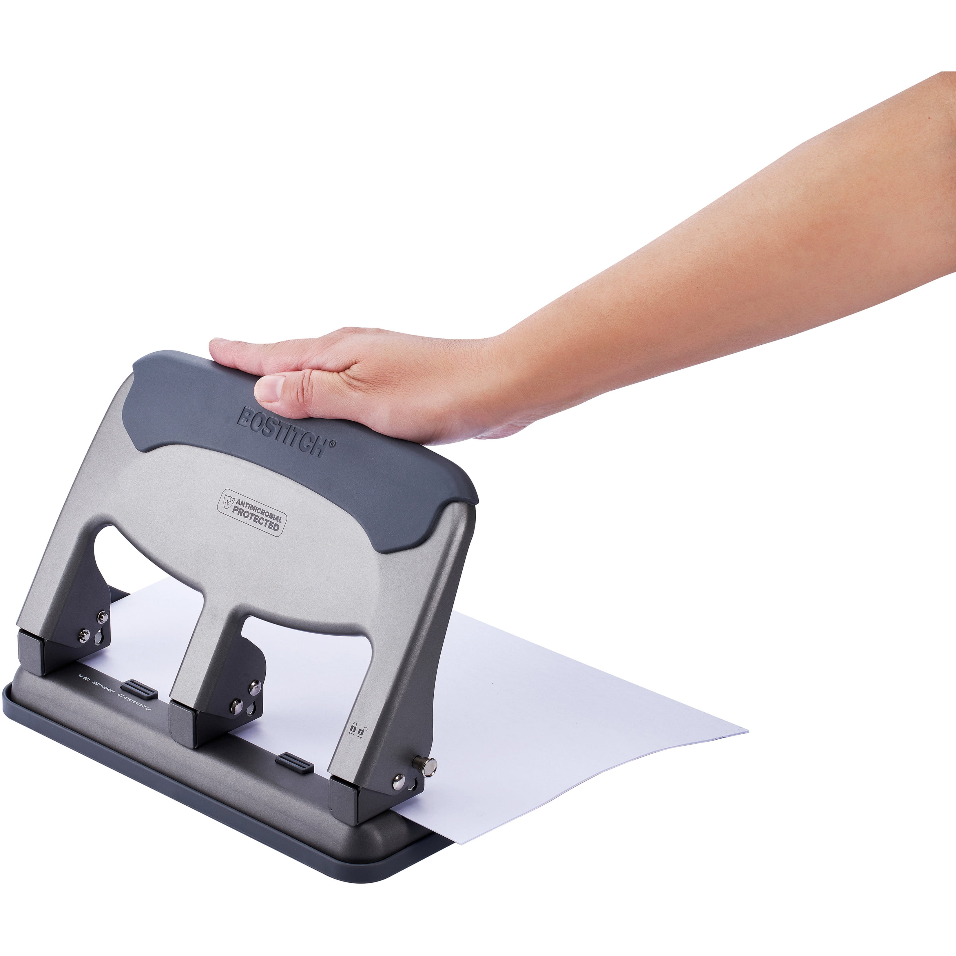 Bostitch EZ Squeeze 40 Sheet 3-Hole Punch, Antimicrobial Coating, Heavy Duty (HP40AM)