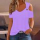 thumbnail image 4 of Puntoco 2024, tops a la moda de verano para mujer, camiseta Sexy de verano para mujer, jersey con hombros descubiertos, blusa con cuello en V, tops lisos de manga corta, 4 of 8