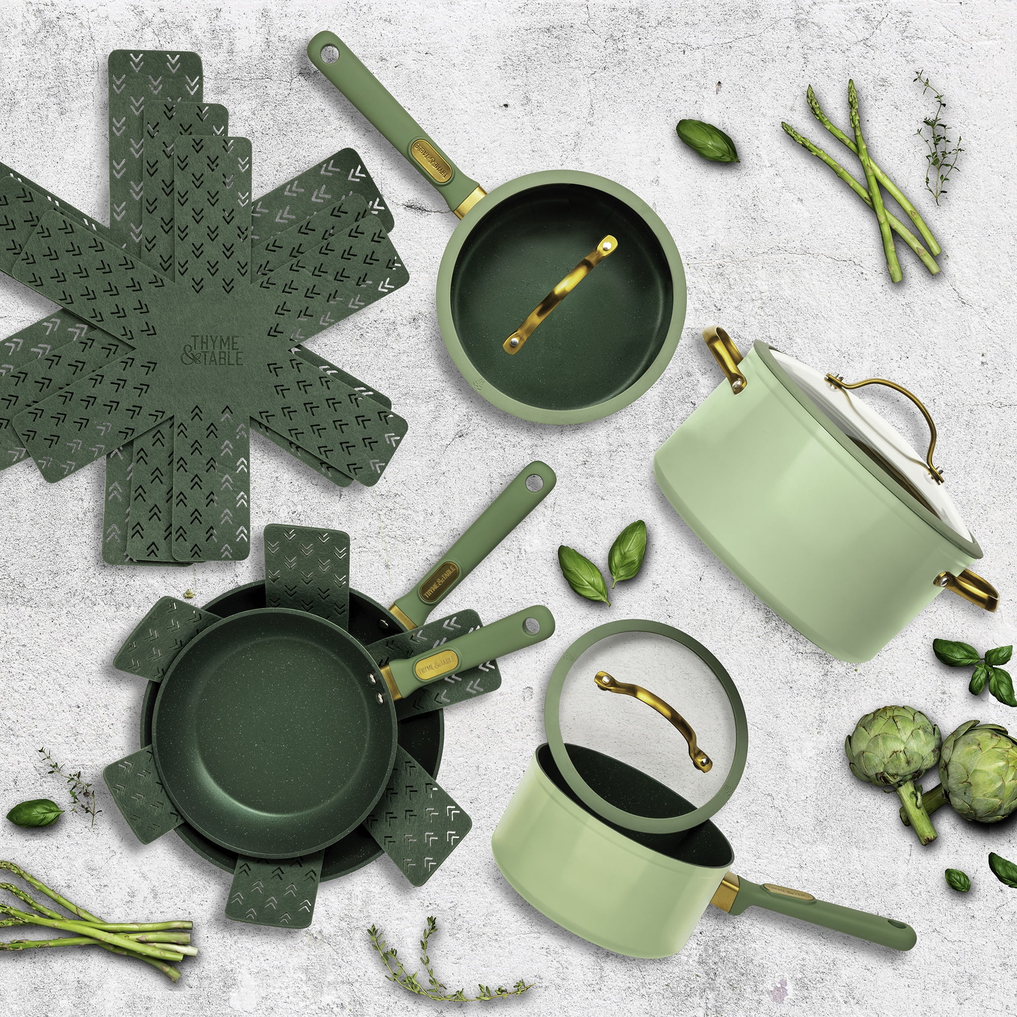Thyme & Table Granite 12-Piece Cookware Set Non-Stick - Green