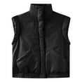 thumbnail image 3 of YDFCWXW Women Sleeveless Puffer Vest Cropped Lightweight Quilted Gilet with Button Down Outerwear with Pockets (Black, M), 3 of 3