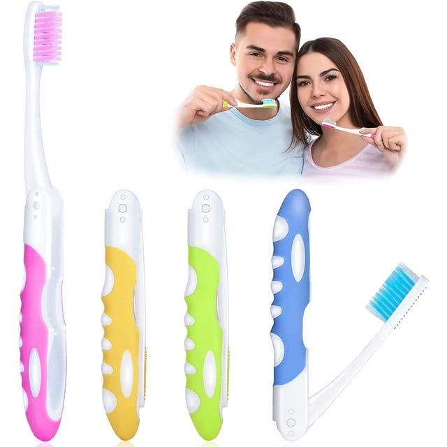 4 Pieces Folding Travel Toothbrush Portable Soft Toothbrush With Soft Bristle