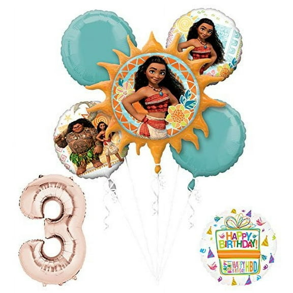 Moana 3rd Birthday party Supplies and Princess Balloon Bouquet Decorations