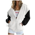 thumbnail image 2 of Qetyuw Womens Color Block Hooded Jacket Long Sleeve Full Zip Up Open Front Cardigan Coat Fashion Casual Jackets, 2 of 6