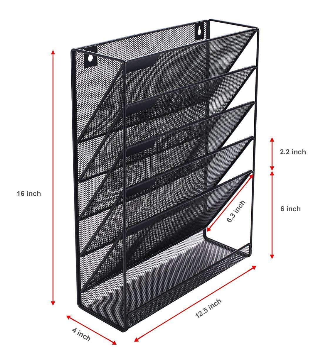 Black 25 Home Decor 5 Pocket Wall Mounted File Hanging Organizer