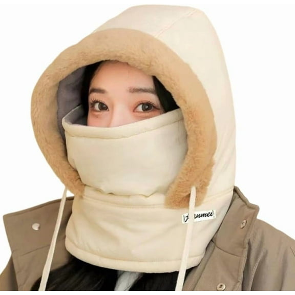 Plush-Lined Thickened Thermal Hat with Face Mask for Men and Women Fleece Balaclava Windproof Ski Cold Winter Scarf Warm