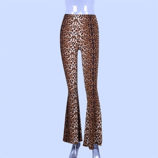 Pantalones acampanados de cintura alta elásticos de otoño europeos y americanos con estampado de leopardo para mujer