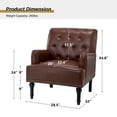 thumbnail image 3 of Faux Leather Upholstered Tufted Armchair Lounge Accent Chair Single Sofa with Wooden Turned Legs Living Room Brown, 3 of 6